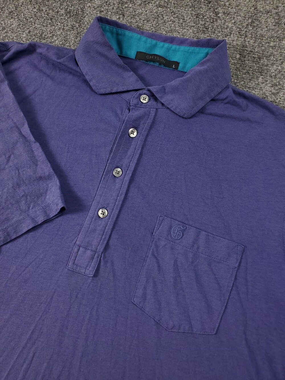 Greyson Spirit Polo Shirt Large Purple Teal Pima Cotton Golf Chest Pocket Preppy
